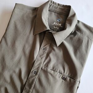 Kuhl Tufflex Mens M Short Sleeve Shirt Button Up Hiking Outdoors Beige